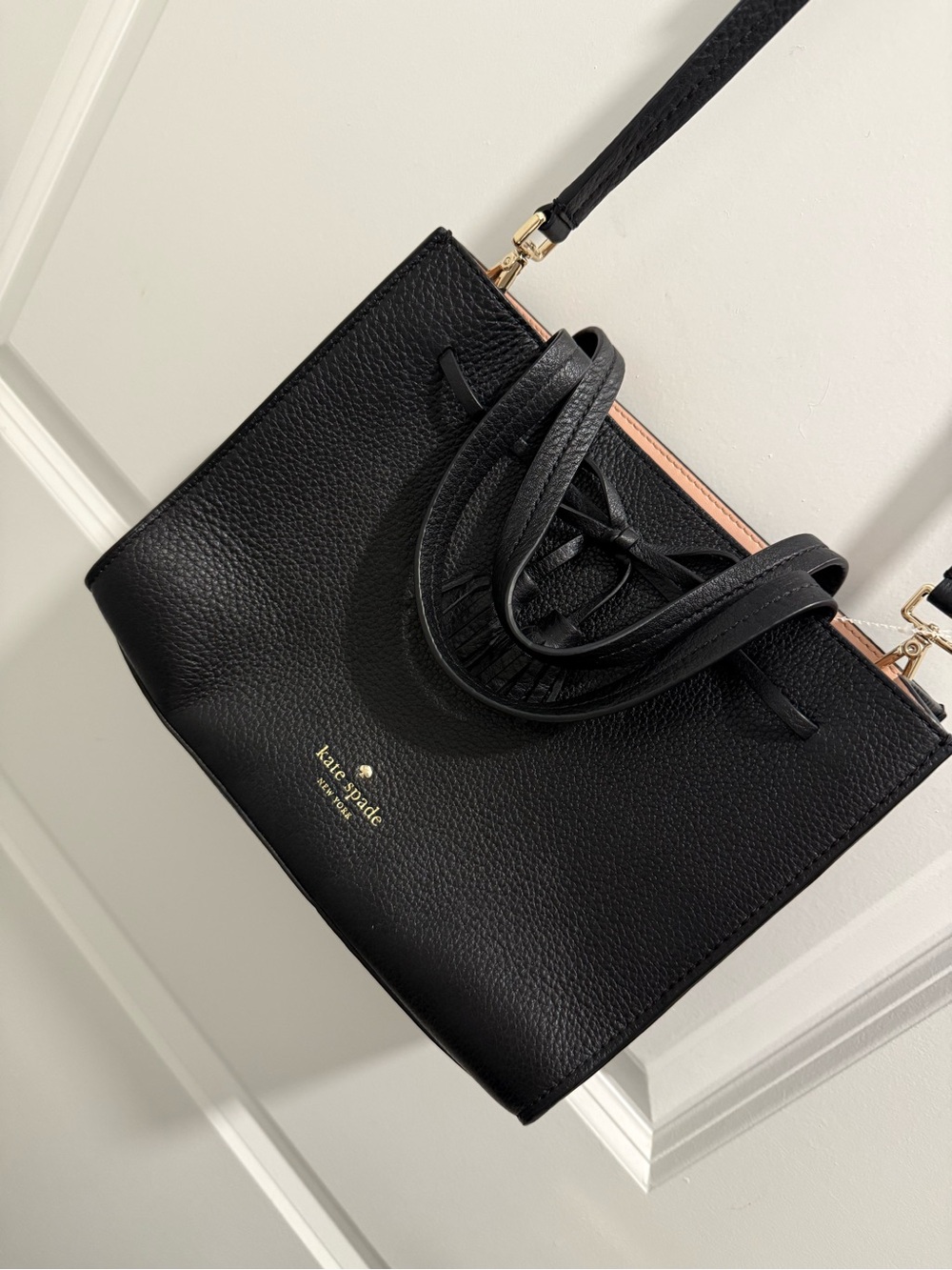 kate spade Black Pebbled Leather Satchel with Gold Accents